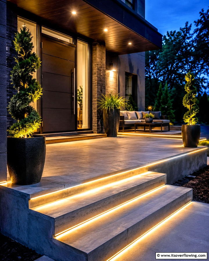 Concrete Porches with LED Lighting - 25 Concrete Porch Ideas for a Stylish and Low-Maintenance Entry