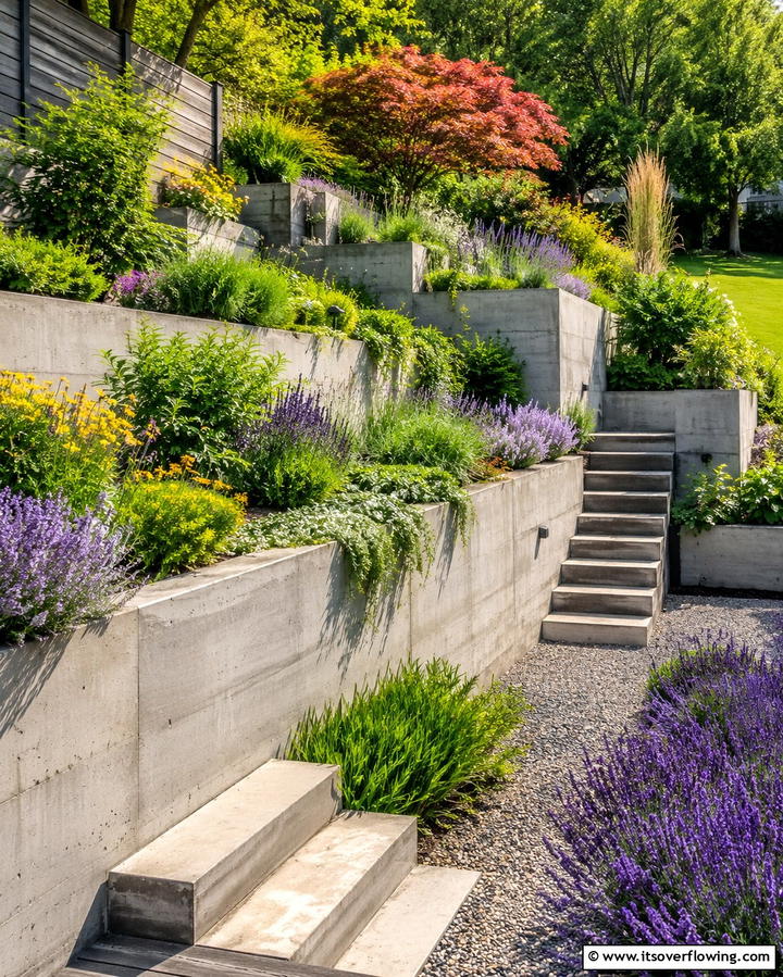 Concrete Retaining WallsOne - 25 Concrete Garden Ideas for a Modern Outdoor Space