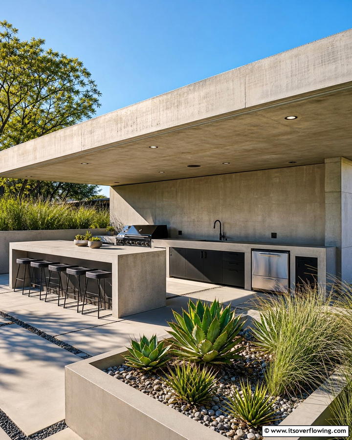 Concrete Roof for Modern Minimalism - 20 Outdoor Kitchen Roof Ideas for Year-Round Enjoyment