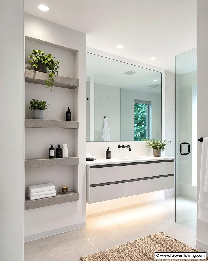 Concrete Shelving for Minimalist Storage - 20 Concrete Bathroom Ideas for a Sleek and Modern Design