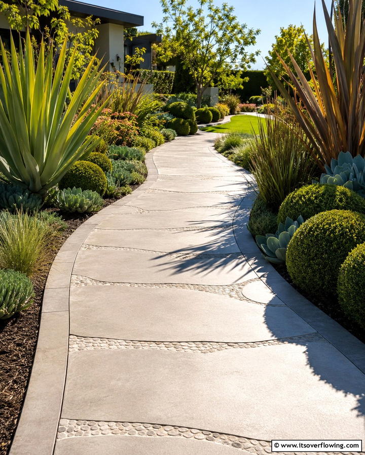 Concrete Simplicity - 25 Curved Walkway Ideas for a Charming Garden Path