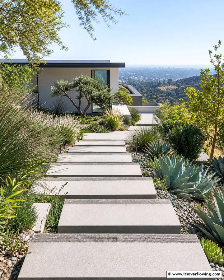 Concrete Slab Steps - 20 Sloped Walkway Ideas for Beautiful Landscaping