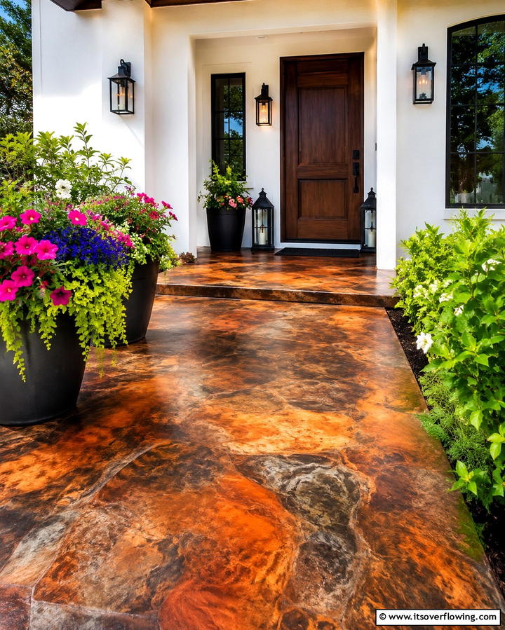 Concrete Staining for Color - 25 Concrete Porch Ideas for a Stylish and Low-Maintenance Entry