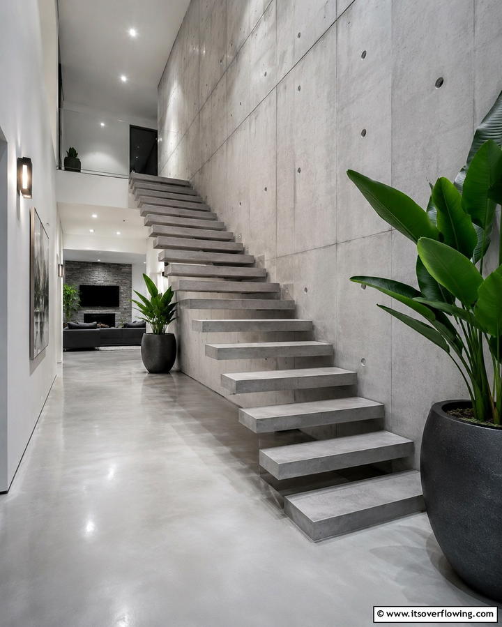 Concrete Stairs with Open Risers - 30 Open Staircase Ideas to Elevate Your Home Organization