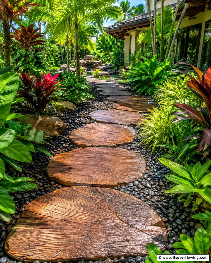 Concrete Stamped Stepping Stones - 30 Creative Stepping Stone Walkway Garden Ideas