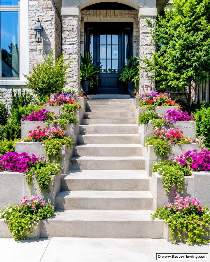 Concrete Steps with Built In Planters - 25 Concrete Porch Ideas for a Stylish and Low-Maintenance Entry