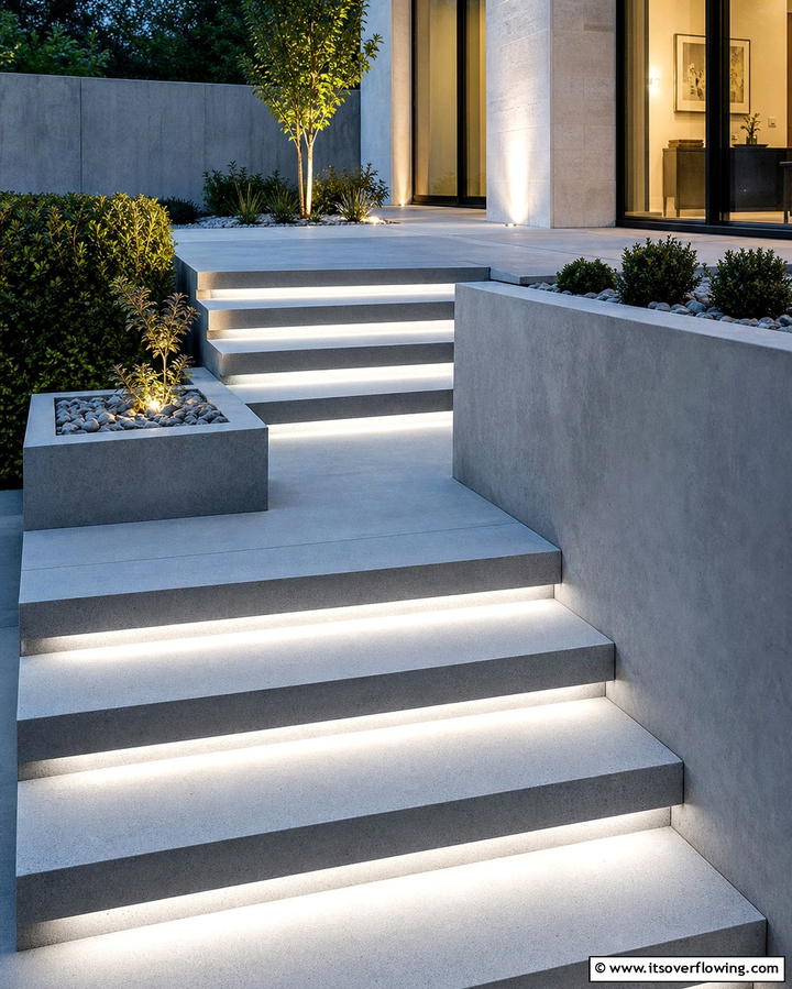 Concrete Steps with Embedded Lights - 25 Patio Steps Ideas to Enhance Your Outdoor Space