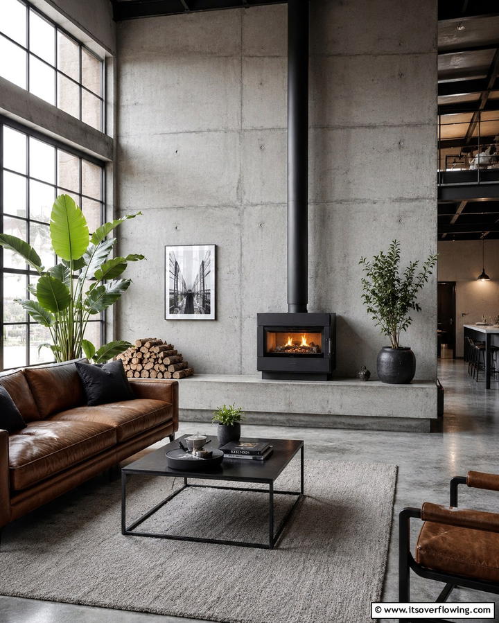 Concrete Surround for an Industrial Edge - 30 Cozy Wood Stove Surround Design Inspirations