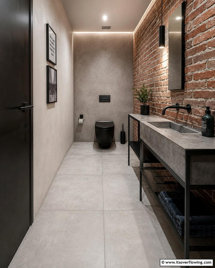 Concrete Tiles for an Industrial Edge - 30 Powder Room Floor Tile Ideas for Elegant Small Spaces