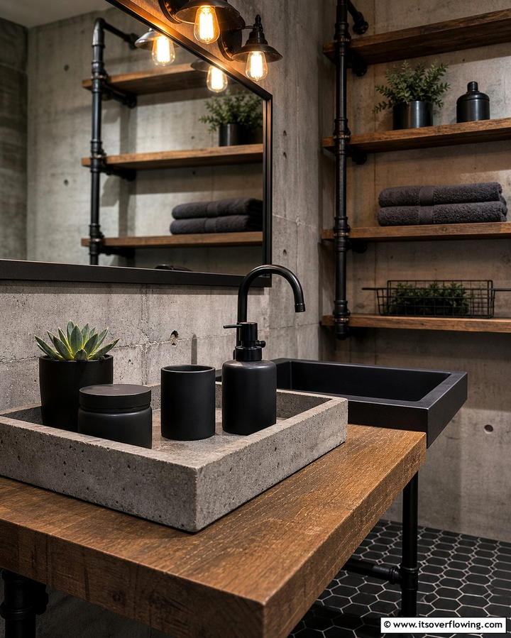 Concrete Tray for Industrial Style - 25 Stylish Bathroom Tray Ideas to Organize and Decorate