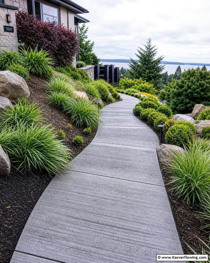 Concrete Walkways with Textured Finishes - 20 Sloped Walkway Ideas for Beautiful Landscaping