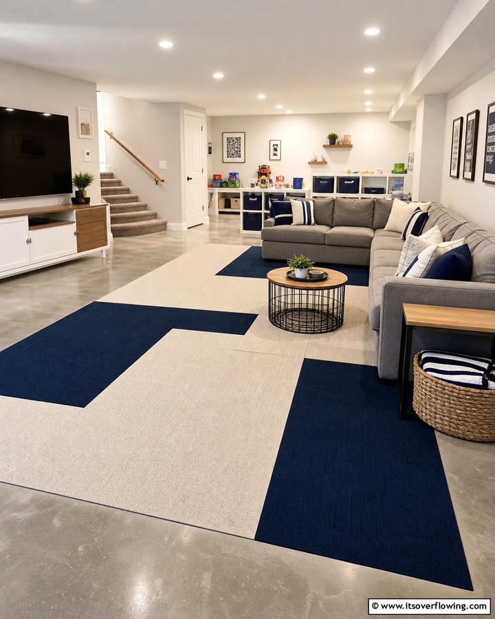 Concrete With Carpet Tiles - 25 Concrete Basement Floor Ideas for a Modern Look