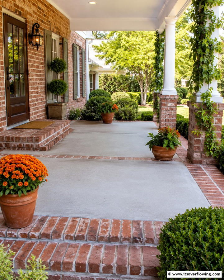 Concrete and Brick Combination - 25 Concrete Porch Ideas for a Stylish and Low-Maintenance Entry