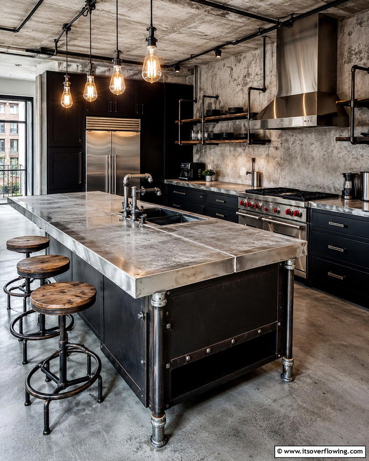 Concrete and Metal Fusion - 25 Concrete Countertop Ideas for a Durable and Stylish Kitchen