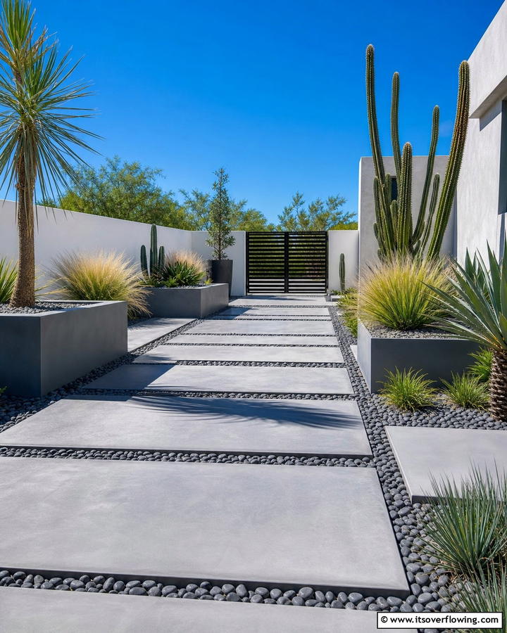 Concrete and Stone Pathway - 17 Rock Walkway Ideas for Natural and Low-Maintenance Paths