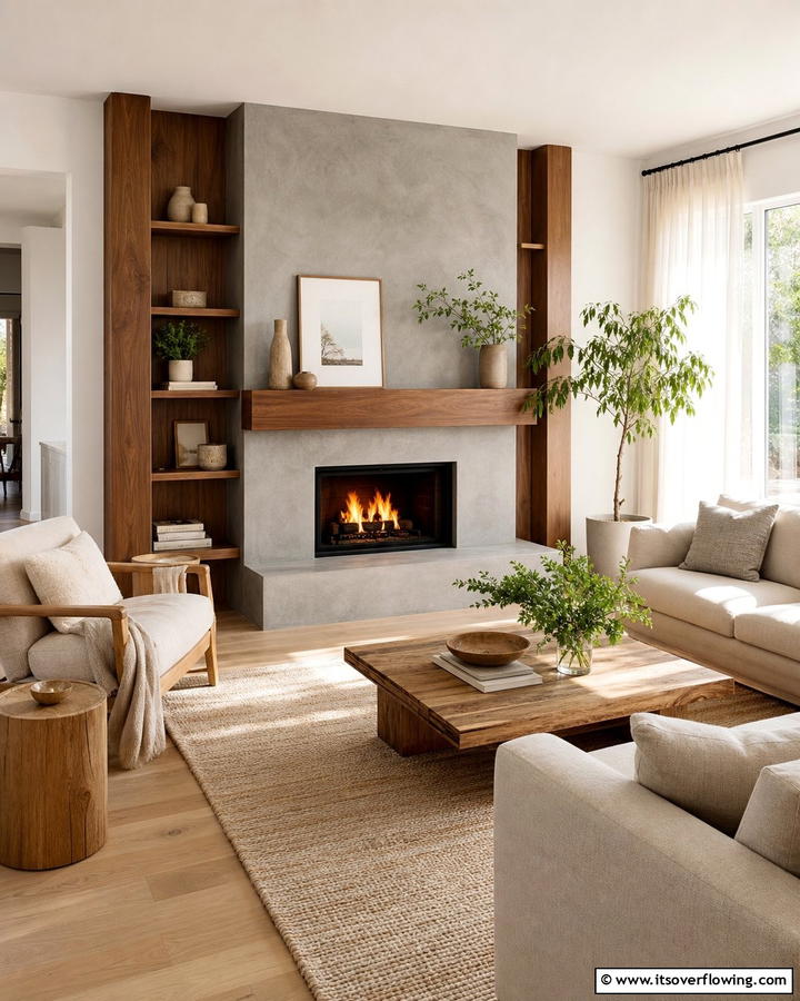 Concrete and Wood Combination - 20 Modern Concrete Fireplace Ideas for Your Home