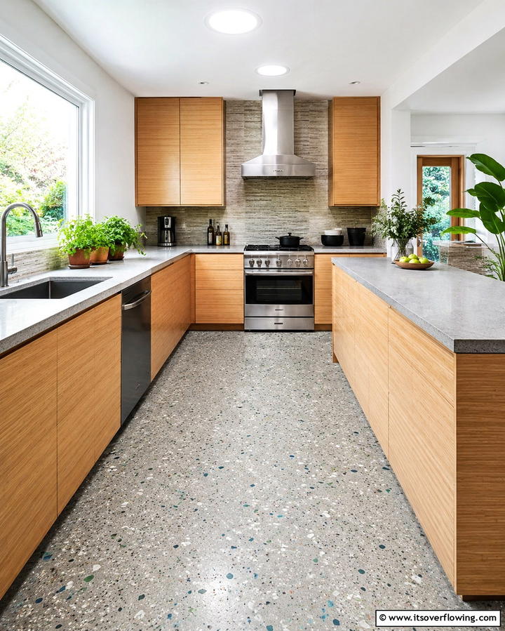 Concrete with Artistic Inlays - 30 Industrial Chic Concrete Floor Kitchen Design Concepts