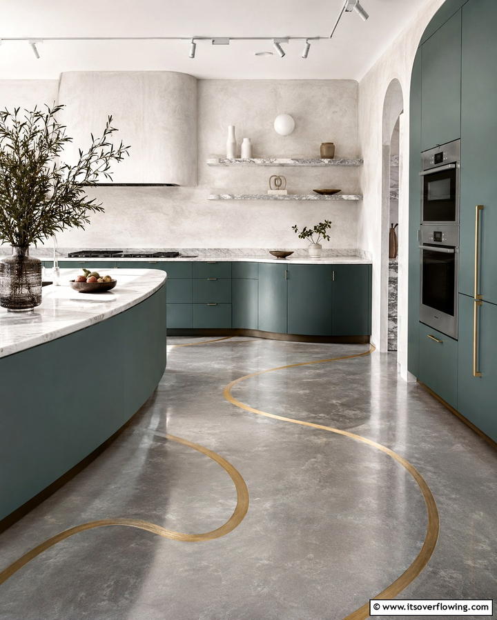 Concrete with Colored Pigments - 30 Industrial Chic Concrete Floor Kitchen Design Concepts