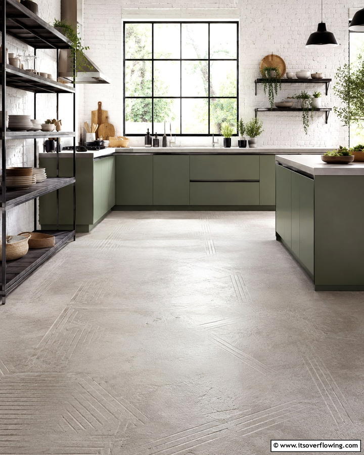 Concrete with Cool Blues and Greys - 30 Industrial Chic Concrete Floor Kitchen Design Concepts