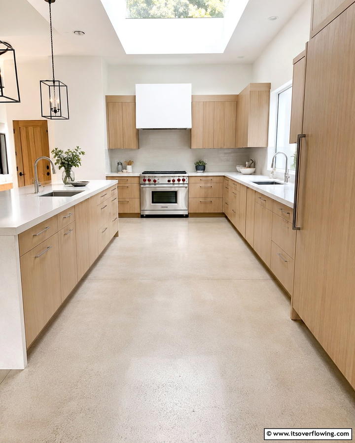 Concrete with Custom Mosaic - 30 Industrial Chic Concrete Floor Kitchen Design Concepts