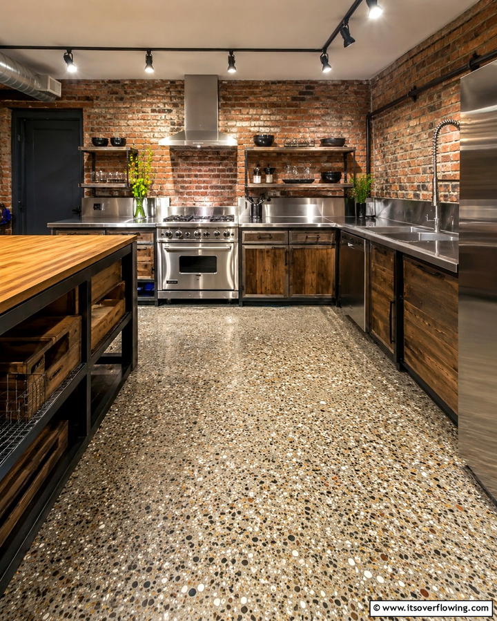 Concrete with Embedded LED Lighting - 30 Industrial Chic Concrete Floor Kitchen Design Concepts