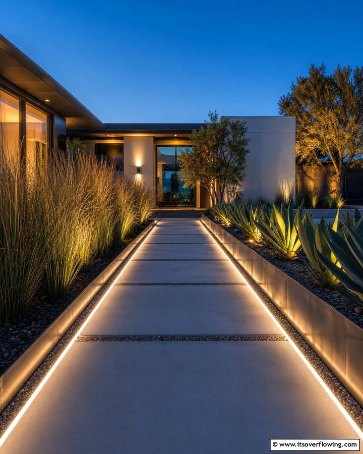 Concrete with Embedded Lighting for a Modern Touch - 20 Durable Concrete Walkway Ideas for Your Garden
