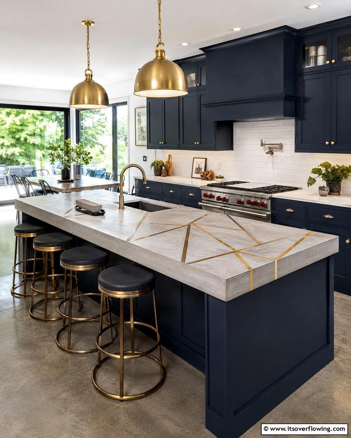 Concrete with Embedded Metal Elements - 25 Concrete Countertop Ideas for a Durable and Stylish Kitchen