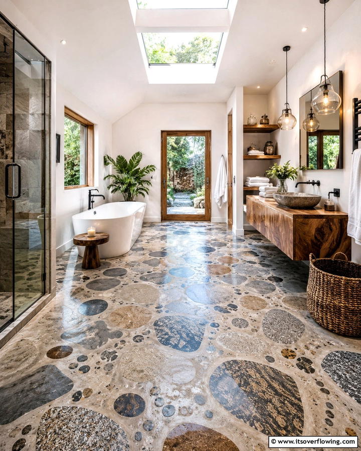 Concrete with Embedded Natural Stone - 30 Modern Concrete Floor Ideas for Low-Maintenance Interiors