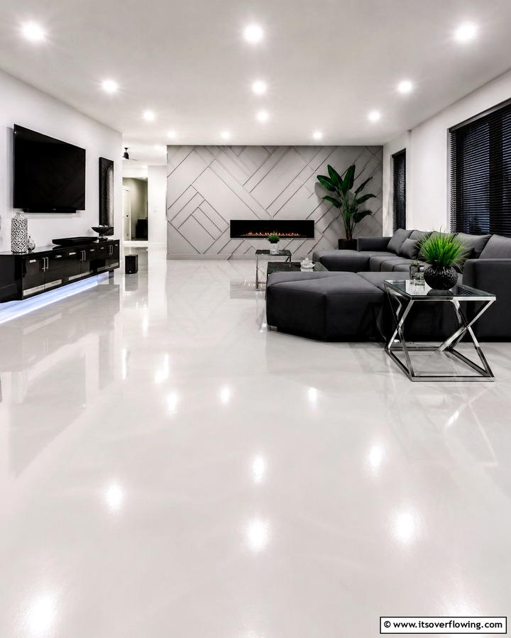 Concrete with Epoxy Coating for Durability - 25 Concrete Floor Living Room Ideas for a Modern and Chic Look