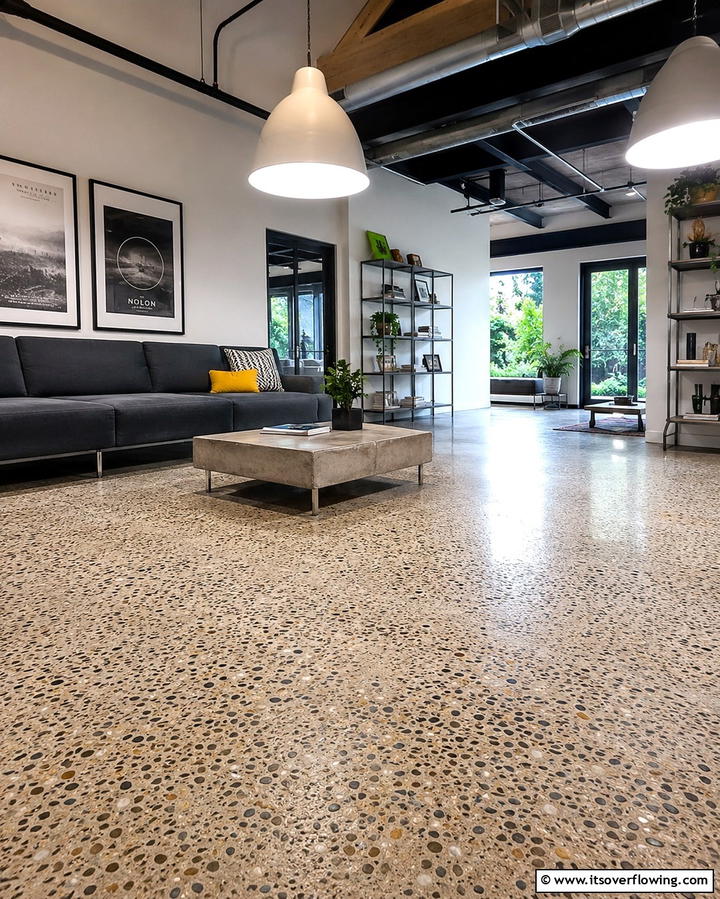 Concrete with Exposed Aggregate Finish - 25 Concrete Floor Living Room Ideas for a Modern and Chic Look