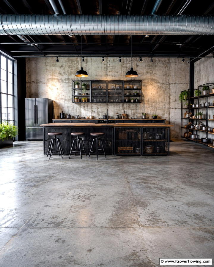 Concrete with Matte Finish - 30 Industrial Chic Concrete Floor Kitchen Design Concepts