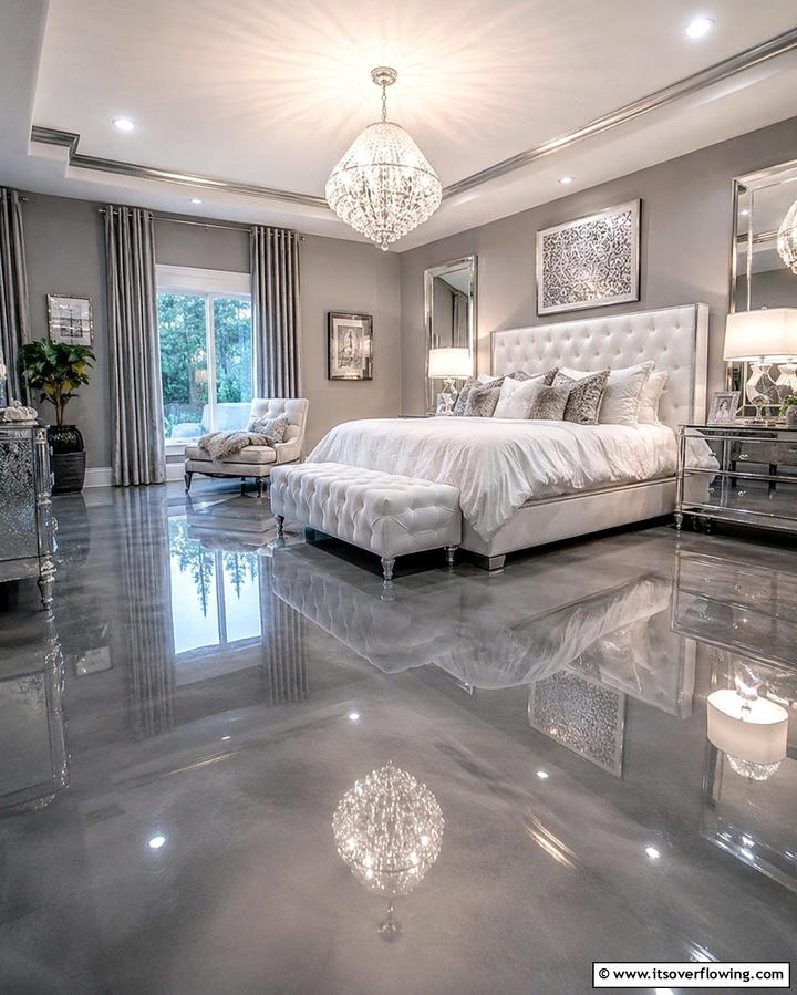 Concrete with Metallic Epoxy Finish - 25 Concrete Floor Bedroom Ideas for an Industrial Vibe