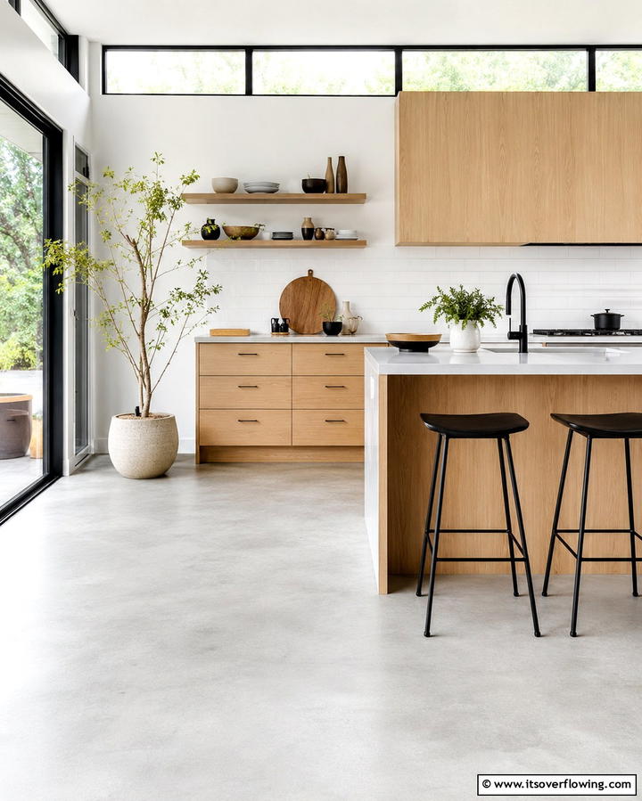 Concrete with Mixed Material Inlays - 30 Industrial Chic Concrete Floor Kitchen Design Concepts