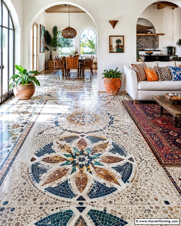 Concrete with Mosaic Inlays - 30 Modern Concrete Floor Ideas for Low-Maintenance Interiors