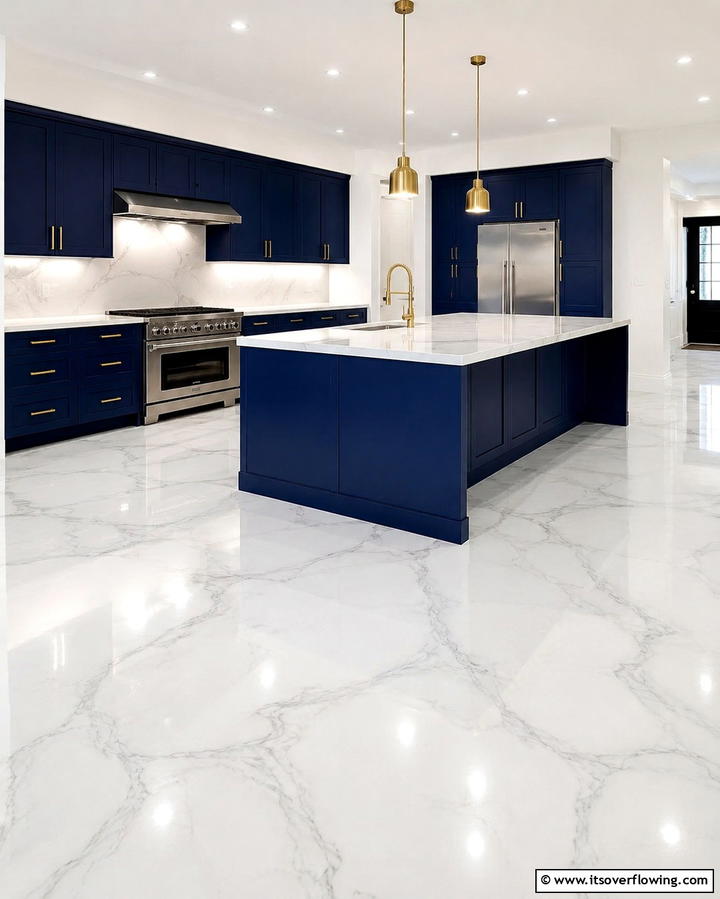 Concrete with Multi layered Look - 30 Industrial Chic Concrete Floor Kitchen Design Concepts
