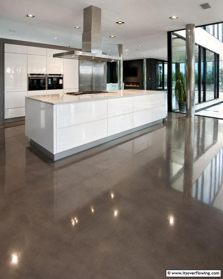 Concrete with Nature Inspired Patterns - 30 Industrial Chic Concrete Floor Kitchen Design Concepts