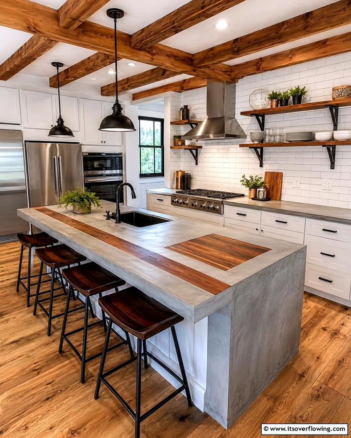 Concrete with Wood Inlays - 25 Concrete Countertop Ideas for a Durable and Stylish Kitchen