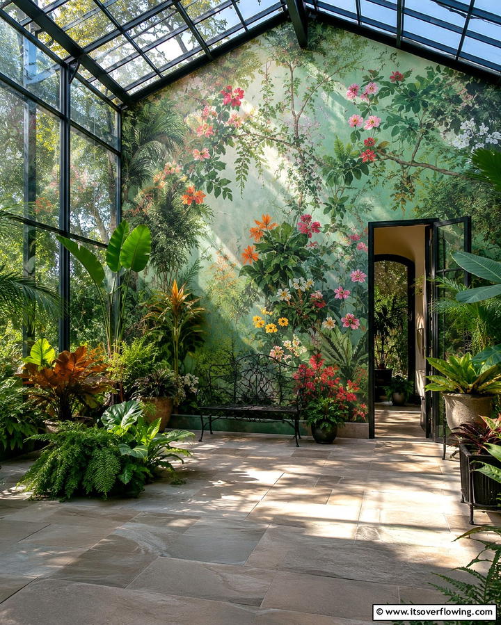 Conservatory Botanical Mural - 30 Interactive Mural Ideas- Transform Your Walls Creatively