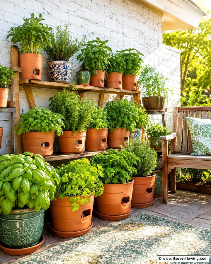 Container Herb Garden - 30 Patio Garden Ideas for Lush Small-Space Greenery