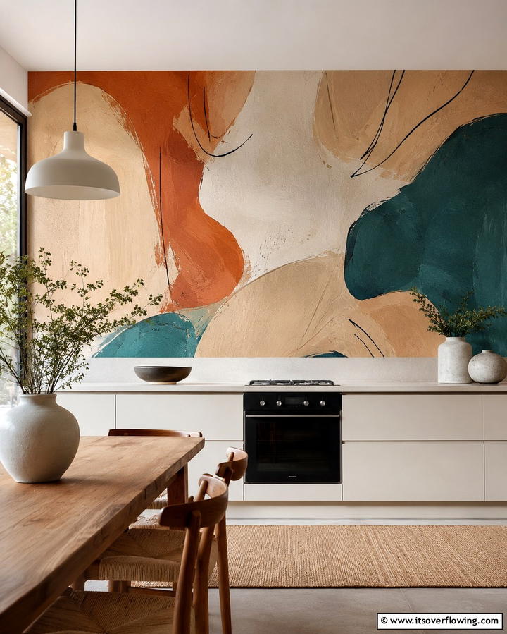 Contemporary Abstract Art - 30 Kitchen Wallpaper Ideas- Bold Backsplashes & Accent Walls