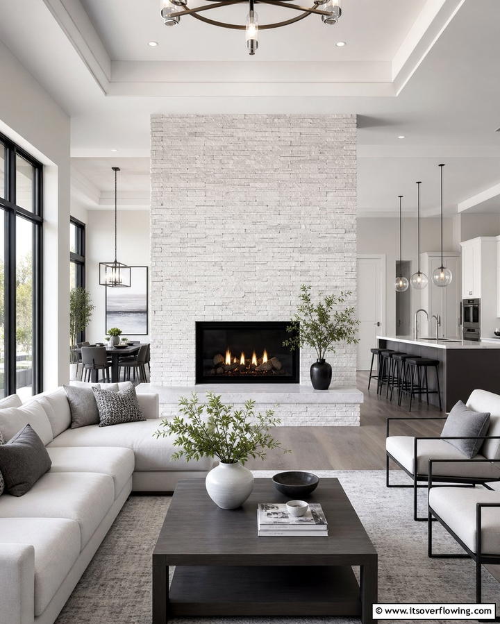 Contemporary Asymmetry - 25 Stacked Stone Fireplace Ideas for a Rustic Look