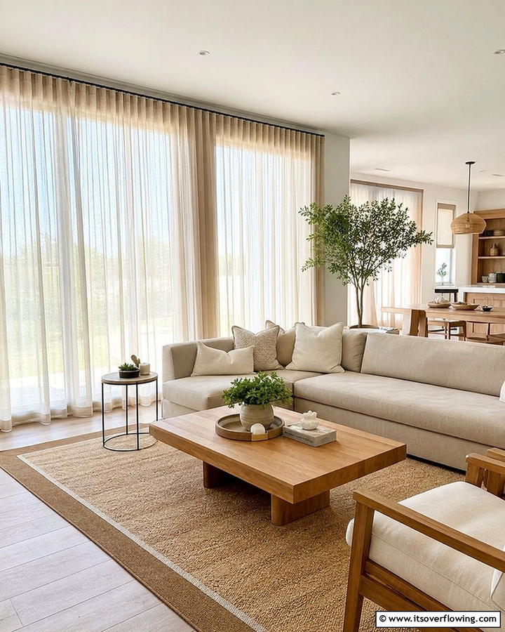 Contemporary Beige Window Treatments - 21 Elegant Beige Living Room Ideas for Timeless Comfort