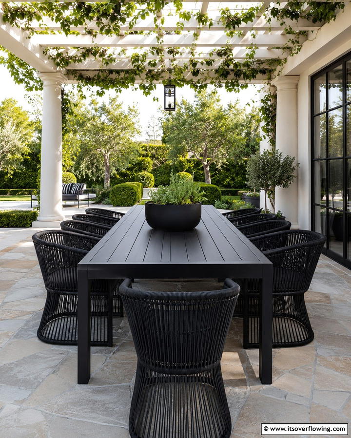 Contemporary Black Outdoor Table - 30 Inviting Black Porch Ideas for a Modern Outdoor Oasis
