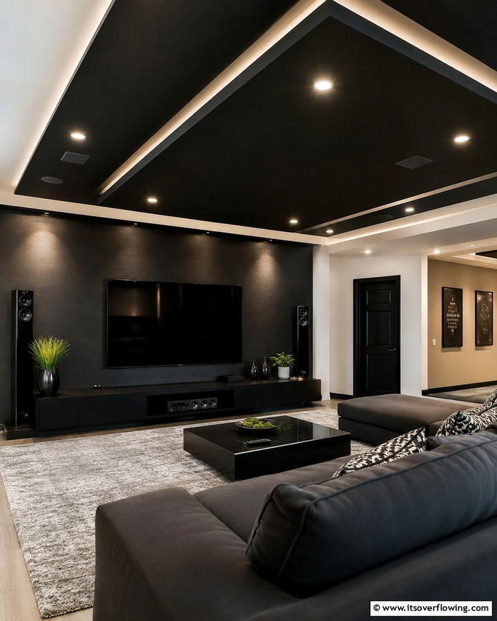 Contemporary Black Pop Ceiling - 30 Modern Black Ceiling Design Ideas for Dramatic Interiors