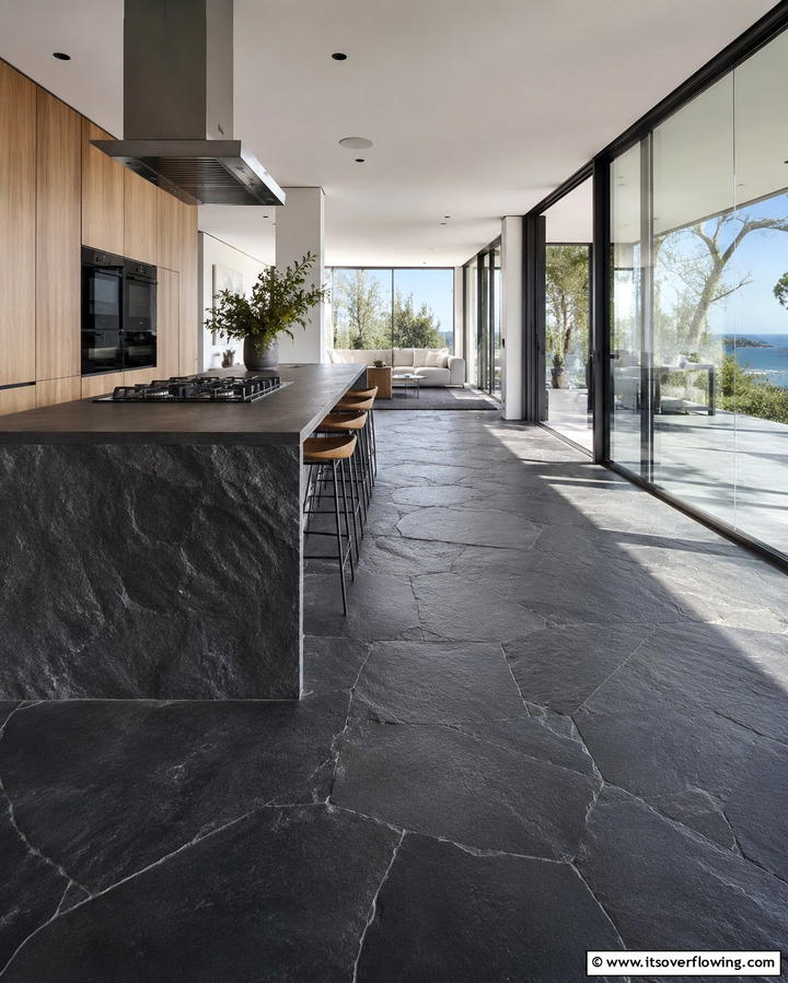 Contemporary Black Stone Vibe - 30 Sleek Black Floor Kitchen Ideas for Contemporary Designs