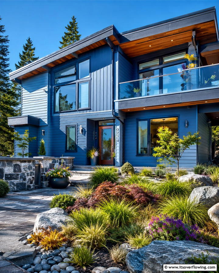 Contemporary Blue Fusion - 30 Serene Blue Exterior House Colors to Boost Curb Appeal
