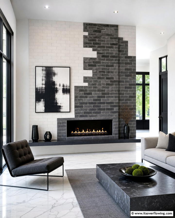 Contemporary Brick Art - 21 Rustic Brick Fireplace Ideas for Warm Living Rooms