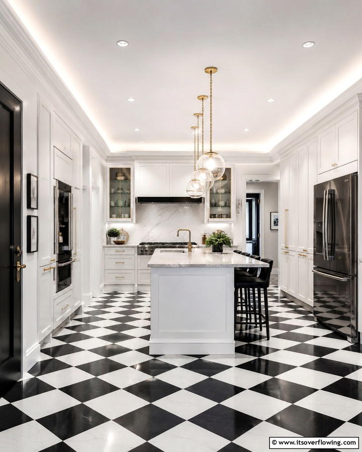 Contemporary Checkerboard Feature - 30 Kitchens with Checkered Floors- Retro-Inspired Designs