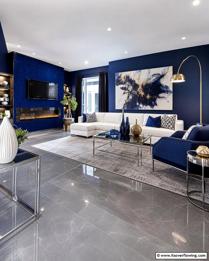Contemporary Chic Appeal - 20 Grey Floor Living Room with Blue Walls Ideas