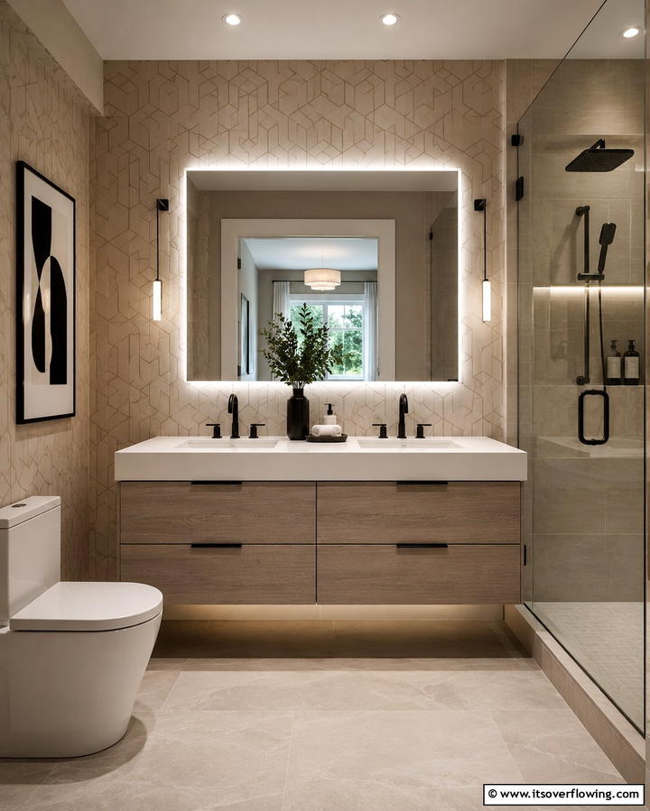 Contemporary Chic Style - 30 Beige Bathroom Ideas for Timeless and Serene Design Schemes